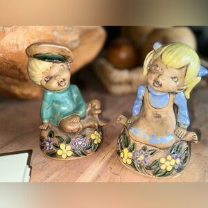 Vintage Hand-Painted Ceramic Boy & Girl Figurines - MCM set of 2